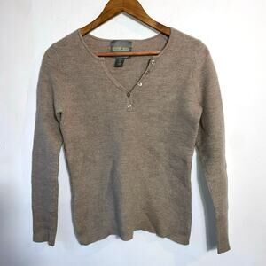 Wicked Wool Sweater M Tan Merino Wool Henley Button Neck Pullover Classic Read